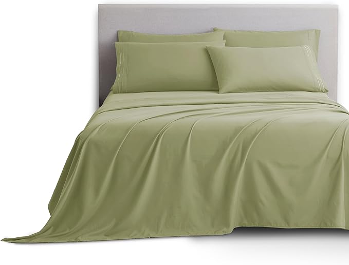 Clara Clark King Sheets, 6 Piece Set - Hotel Luxury Sheets for King Size Bed, Super Soft Bedding Set, King Size, Sage Green