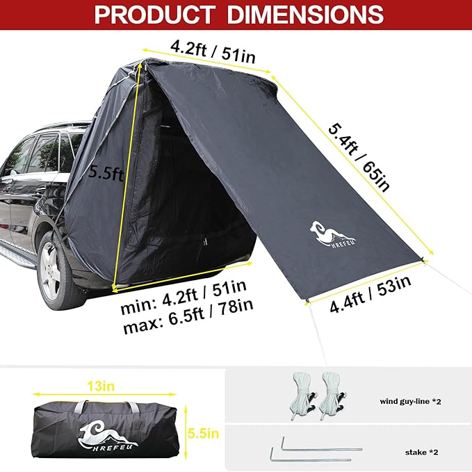 SUV Tent Car Awning, UPF 50++ with Portable Waterproof Storage Bag, Tear-Resistant, Large Space, Good Vision, Smooth Ventilation, Suitable for Outdoor Beach Camping Auto Canopy Shade…