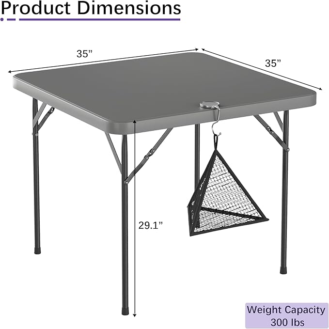 VECELO Folding Card Table Square with Mesh Bag, Heavy-Duty Collapsible Locking Legs & Easy to Storage, Portable for Indoor/Outdoor Use, Light Grey