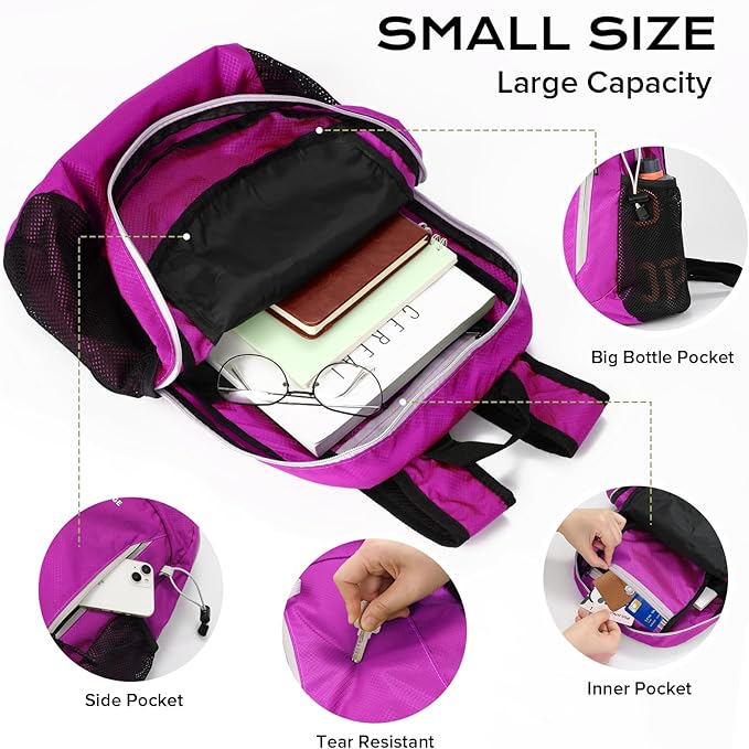 15L Water-resistant Hiking Daypack for Women, Small Backpack Travel Outdoor, Lightweight Day Pack with Tool Loops