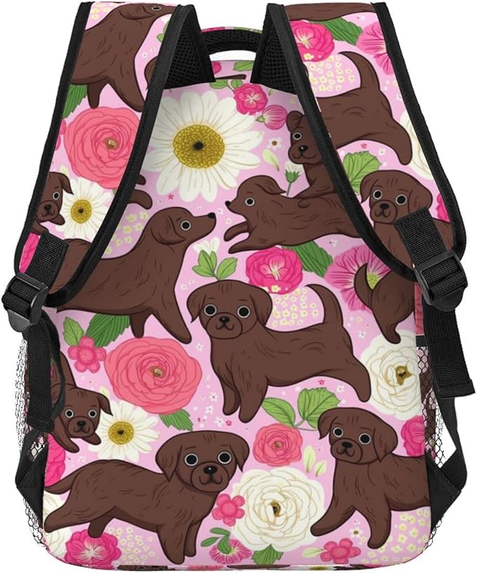 Lightweight Daypack Backpack for Sports Travel Running, Large Capacity Multipurpose Anti-Theft Bookbag, Golden Retriever Dog Pink Flower Laptop Backpack Daypack