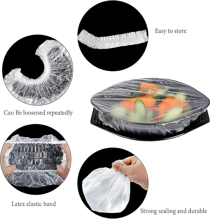 Fresh Keeping Bags, Plastic Sealing Bags Food Cover, Universal Kitchen Wrap Seal Fresh Keeping Caps Fresh Keeping Bags Covers,Plastic Stretchable Food Covers for Leftover And Meal Prep (300PCS)
