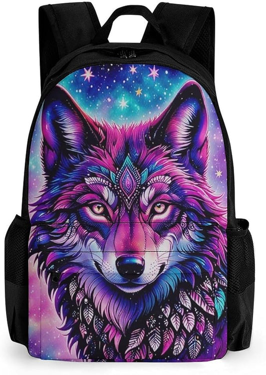 Supdreamc Men Women Polyester Naive Wolf Head Pink Daypack Bookbag Big Capacity Shoulder Bag With Padded Straps for Climbing Travel Walking Cycling
