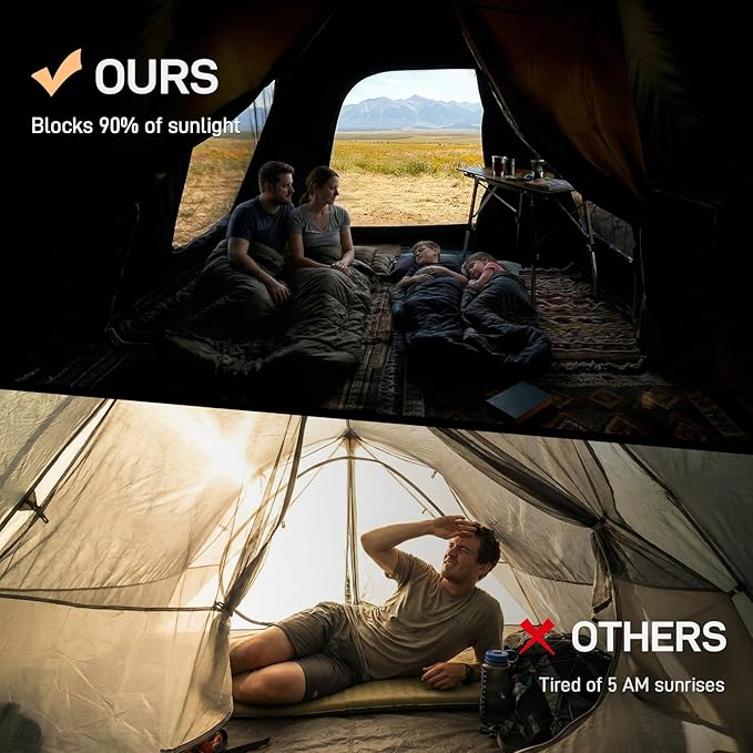EVER ADVANCED 6 Person Camping Tent, Blackout Design Tent for Camping Instant Cabin Tents for Family with Rainfly, 60s Easy Setup, Water-Resistant