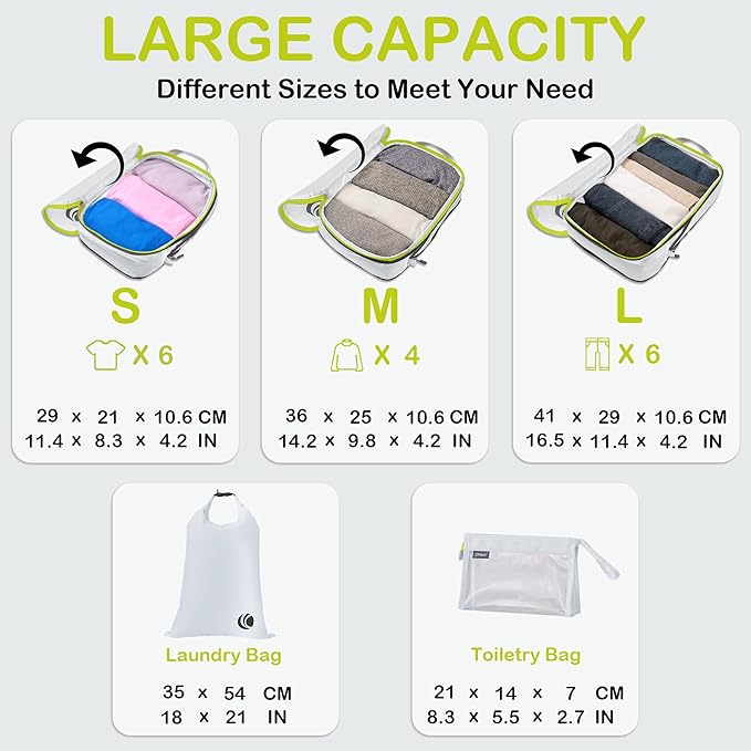 Cipway Compression Packing Cubes, Ultralight Luggage Organizer Bags with Laundry Bags and Clear Toiletries Bag,Travel Essentials for Carry on Suitcase (6 Piece,White)