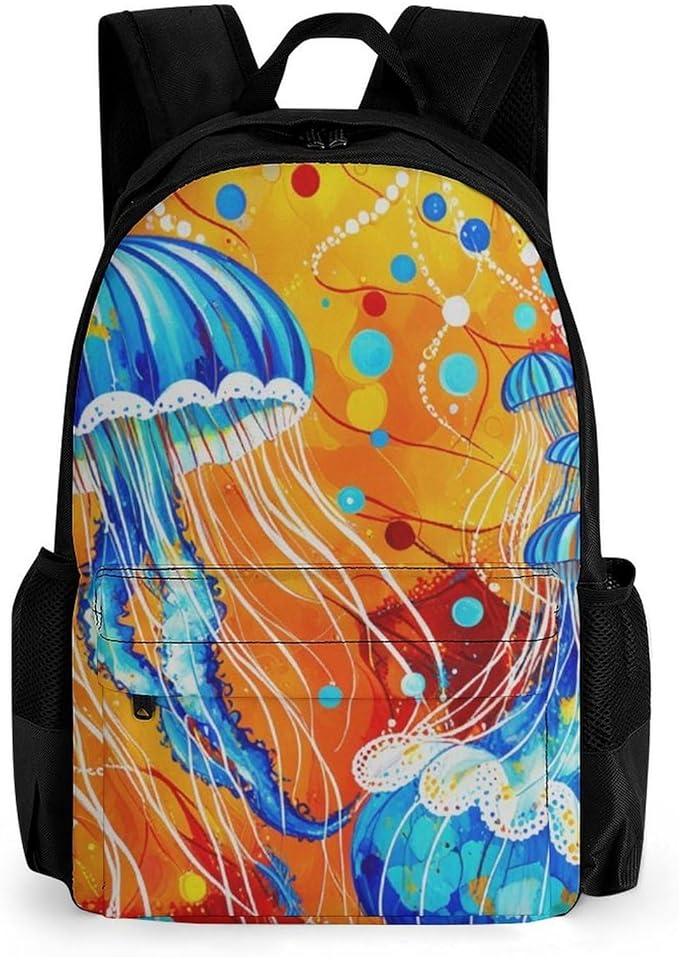Supdreamc Backpack Anti-Theft Multipurpose Large Capacity Carry On Bag, Watercolor Ocean Sea Jellyfish Art Camping Outdoor Backpack With Side Pockets