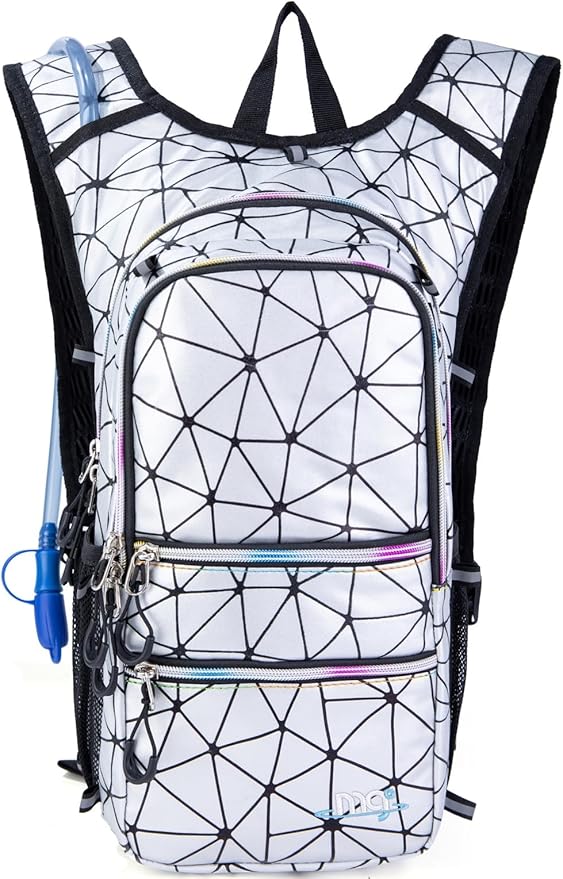 Hydration Backpack Pack with Cool Lights, 2L Water Bladder, Lightweight Bag for Running, Hiking, Bike, Climbing, Music Festival Essential, and Rave