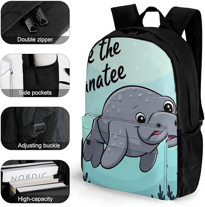 Supdreamc Daypack Backpack Anti-Theft Multipurpose Large Capacity Carry On Bag, Save Manatee Art Traveling Camping Backpack With Side Pockets