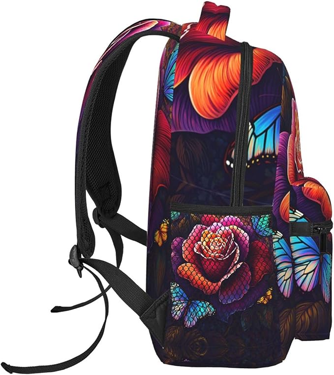 Men Women Polyester Trippy Tie Dye Rose Colorful Art Daypack Big Capacity Shoulder Bag With Adjustable Shoulder Straps for Camping Travel Walking Cycling