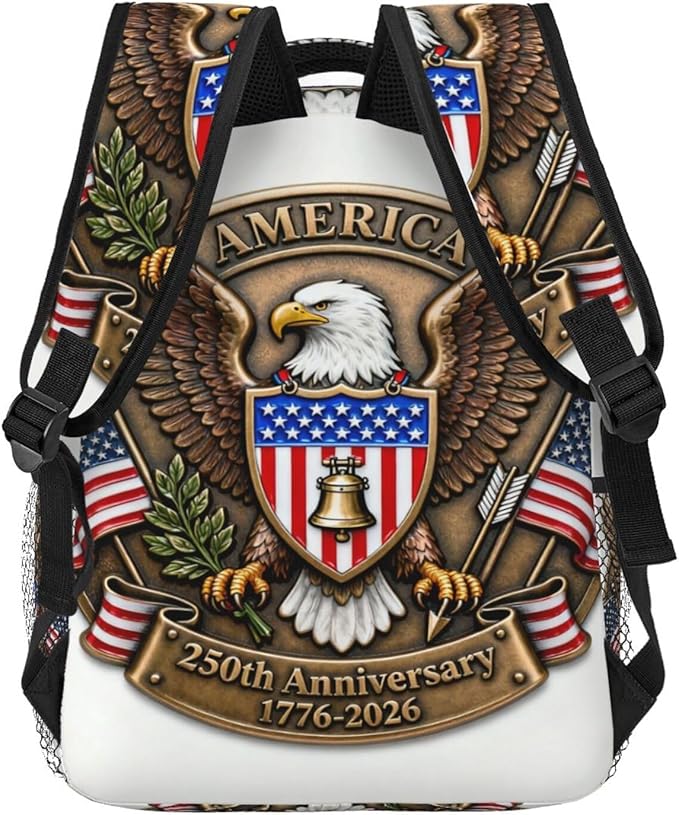 Polyester Daypack for Hiking Work Running, Big Capacity Anti-Theft Multipurpose Shoulder Bag, USA 250th Anniversary Patriotic Independence Celebration Art Travel and Sport Backpack Rucksack