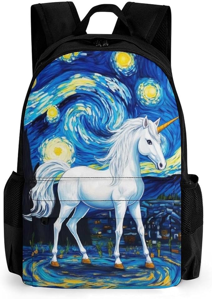 Supdreamc Backpack Multipurpose Anti-Theft Large Capacity Bookbag, Unicorns Starry Night Art Travel Hiking Daypack With Side Pockets