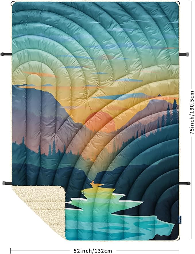 Outdoor Camping Blanket,Warm Thick Camp Blankets with Sherpa Lining Soft Fleece Camping Blanket Puffy Camping Quilt for Cold Weather Traveling, Stadium, Hiking, Picnics