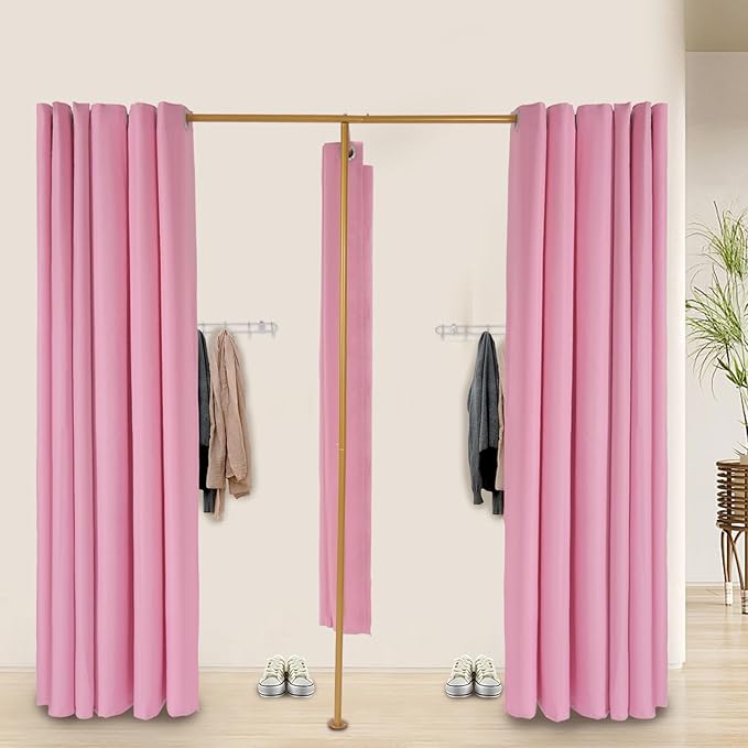 Clothing Store Fitting Room, Clothing Store Dressing Room, F-Shaped Room Privacy Protection Changing Room Divider, Dressing Room Fitting Room for Boutique, Curtain Room Divider (F-Shaped-Pink)