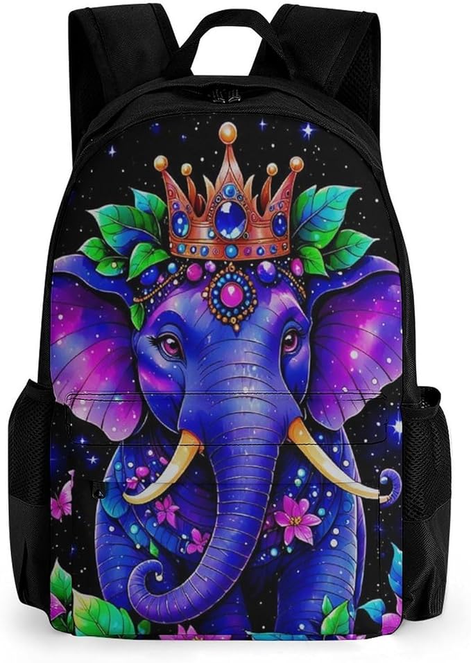 Casual Daypack Multipurpose Anti-Theft Large Capacity Carry On Bag, Tribal Elephants Flowers Shining In The Dark Art Casual Daypack Climbing Shoulder Bag With Padded Straps