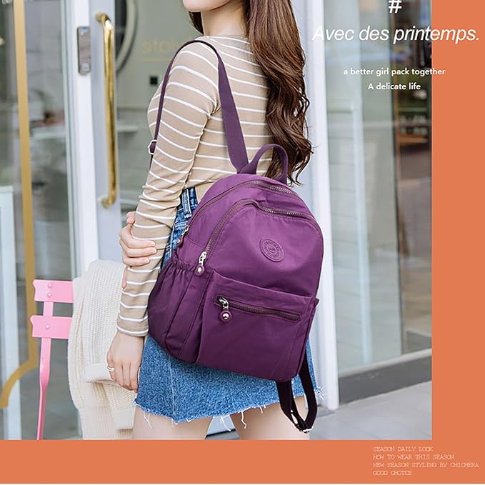 Simple Casual Solid Color Lightweight College Work Backpack Anti Theft Travel Backpack Daypack for Women (Purple)