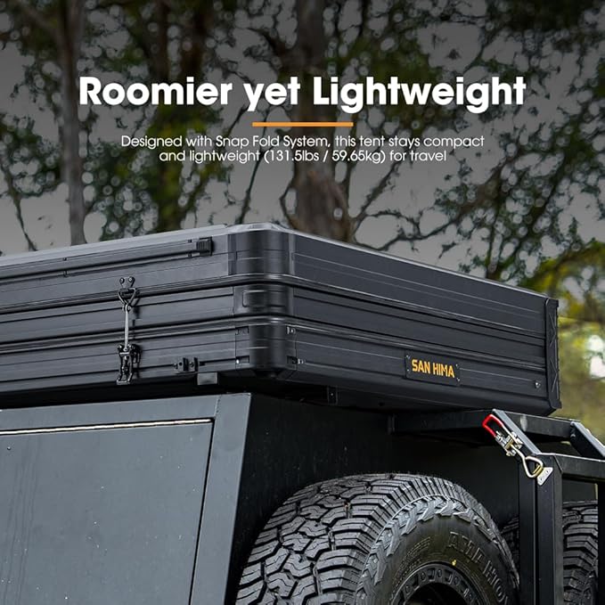SanHima Rooftop Tent Hard Shell - CapeTop Overland Aluminium Fold-Out Roof Top Tent 131.5LBS Lightweight, w/Digital Panel & Tri-Color LED Strip Light, for Car SUV Truck Camping, 2-3 People