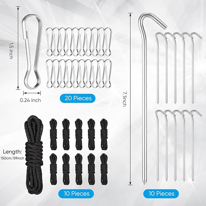 Inflatable Yard Stakes for Inflatables, Metal Tent Stakes Heavy Duty and 5 Feet Tethers with Hooks for Holiday Inflatable Decorations Camping Xmas Decoration(40 Pcs)