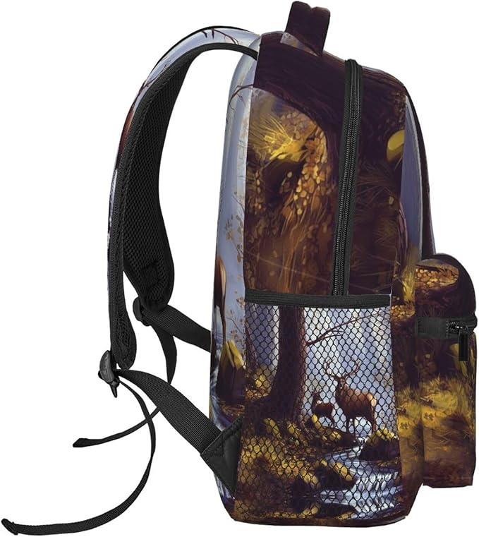 Daypack Anti-Theft Multipurpose Large Capacity Shoulder Bag, Tree Camouflage Deer Art Travel Hiking Camping Rucksack With Smooth Zippers