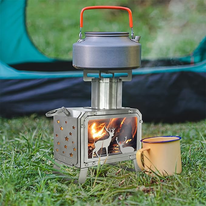 Portable Outdoor Camping Stove for Backpacking BBQ Hiking Picnic Cooking Stainless Steel Fire Stove(Small)