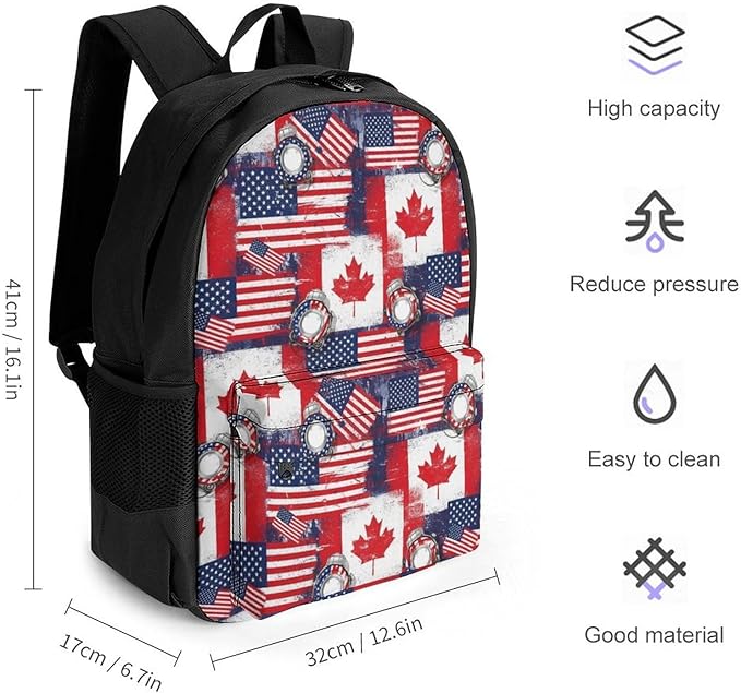 Polyester Daypack for Hiking Work Running, Big Capacity Anti-Theft Multipurpose Shoulder Bag, Canadian And American Grunge Flag Travel and Sport Backpack Rucksack