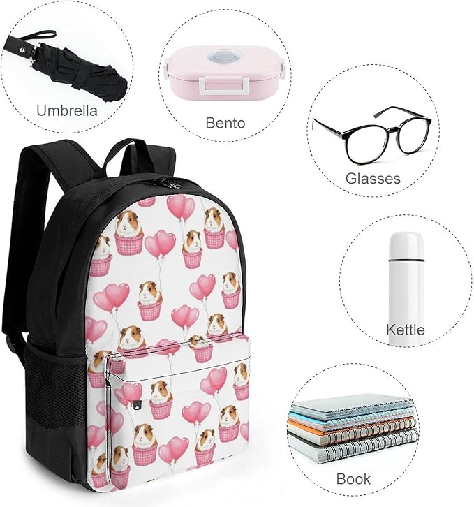 Supdreamc Polyester Daypack Backpack for Sports Travel Running, Big Capacity Anti-Theft Multipurpose Carry On Bag, Guinea Pigs Balloon Art Laptop Book Bag Rucksack