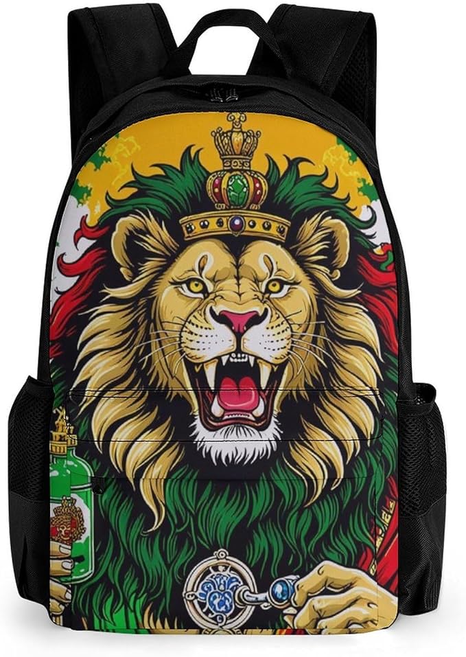 Men Women Lightweight Lion Judah Weedleaf Smoke Art Backpack Large Capacity Bookbag With Smooth Zippers for Gym Business Running