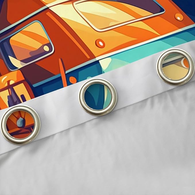 Feelyou Happy Camping Blackout Curtains Travel Car Rv Darkening Drapes for Bedroom Living Room Decor Camper Theme Thermal Insulated Shades Window Treatments, 2 Panels 52 x 63 Inch