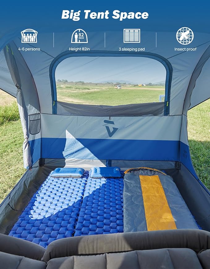 JOYTUTUS SUV Tent for Camping with Rainfly, Double Door Design Car Tent with Aluminum Poles, SUV Tailgate Tent with Waterproof PU2000mm Double Layer for 4-8 Person, Blue