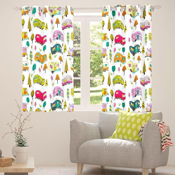 Feelyou Vintage Camper Curtains for Bedroom Living Room RV Travel Trailer Blackout Shades Camping Theme Room Darkening Curtain Window Treatments, 2 Panels 52 x 63 Inch Decor