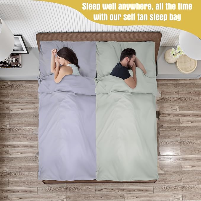 2 Pack Sleeping Bag Liner Portable Polyester Microfiber Adult Sleep Sack with Pocket Bag Travel Self Tan Sheets for Hotel Summer Camping Hiking Business Outdoor Indoor