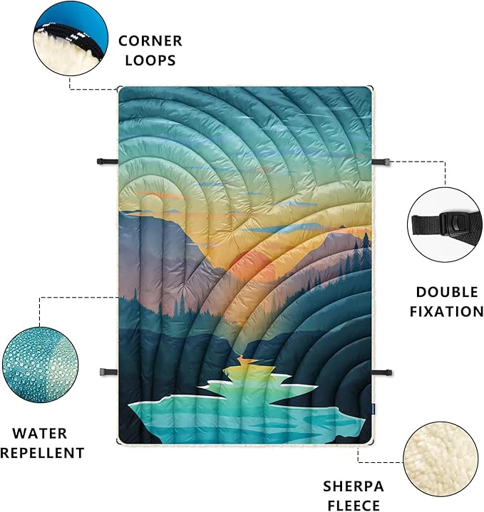 Outdoor Camping Blanket,Warm Thick Camp Blankets with Sherpa Lining Soft Fleece Camping Blanket Puffy Camping Quilt for Cold Weather Traveling, Stadium, Hiking, Picnics