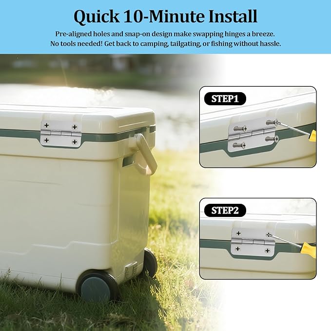 Cooler Hinges Replacement for Igloo Ice Chests 304 Stainless Steel Cooler Hinge Replacement Parts for Most Igloo Coolers (6 Sets Hinges)