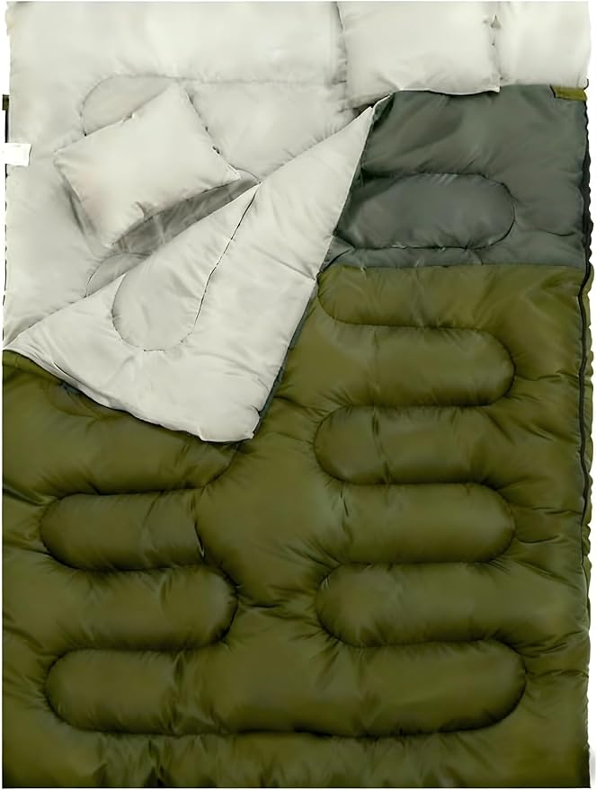 Elevon Double Sleeping Bag 2 Pillows for Adults, Queen Size XL Sleeping Bag Waterproof, Compact with Compression Sack, 2 Person Sleeping Bags Cold Warm Weather- 3 Seasons, Backpacking, Hiking, Travel