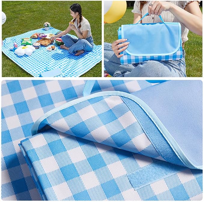 Extra Large Picnic Blanket Beach Blankets, Outdoor Foldable Waterproof Sand Mat for Beach Camping Hiking Travel Family Concerts Grass Park Music Festival Lawn Mats (Blue, 80x80inch)
