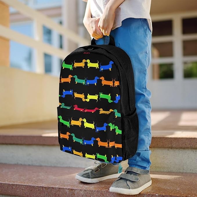 Supdreamc Lightweight Rucksack for Sports Travel Running, Big Capacity Multipurpose Anti-Theft Bookbag, Colorful Dachshund Dogs Travel and Sport Backpack Rucksack