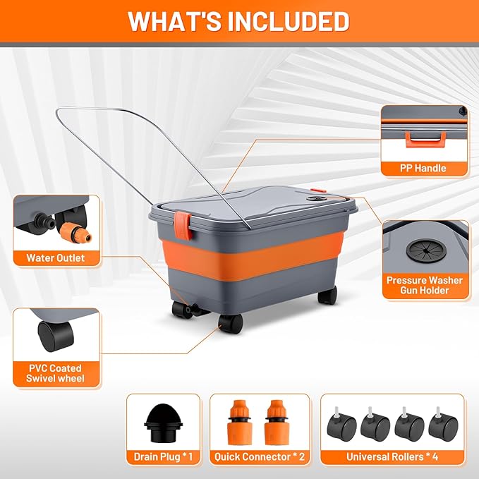 This Hill Collapsible Bucket 5.5 Gallon for Car Washing, Car Wash Bucket with Wheels, Handle, Drain Plug and Water Outlet, Foldable for Mop Cleaning, Camping, RV, Pet Bathing and Laundry