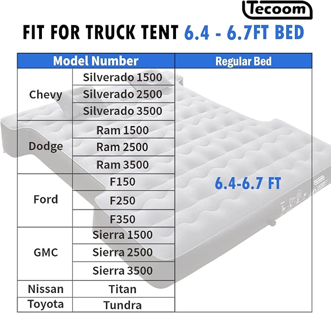 Tecoom Truck Bed Tent, Double Layer Waterproof PU3000mm for 5.5-6.7ft, Portable 2/3 Person Compact Full Size Pickup with Rain Fly for Back of Camping Beach