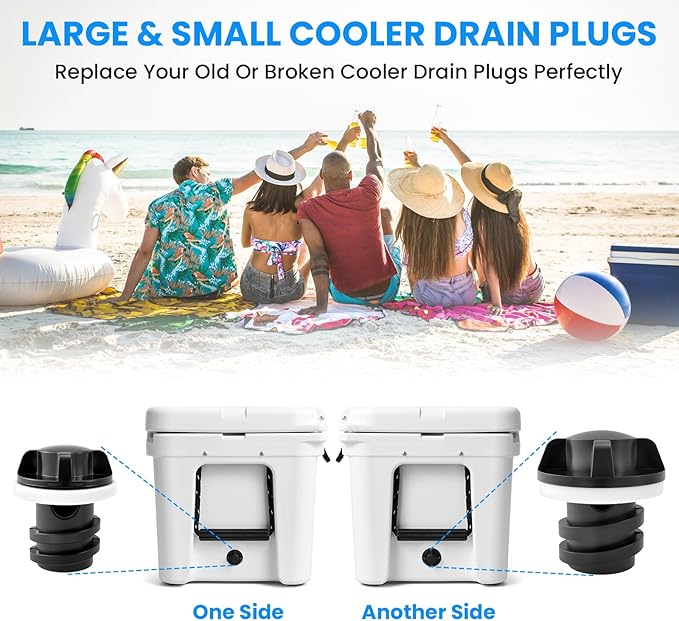 SDTC Tech 2 Pack Cooler Drain Plug, Large & Small Replacement Accessories Compatible with RT-IC 20QT/45QT/65QT & Ye-ti ROA-die/Tundra/Tank Coolers