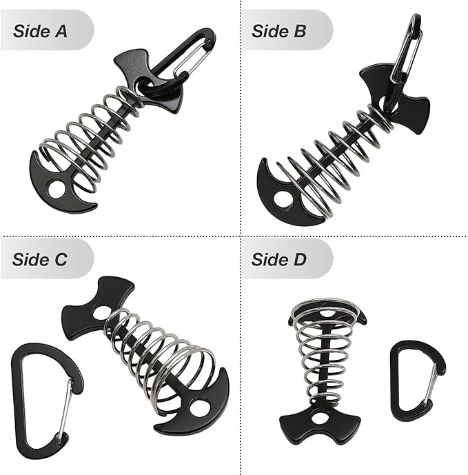 10 Pack Deck Anchors Pegs with Carabiners, Aluminum Rope Tent Tie Down Stakes Clips with Carabiners Outdoor Camping Accessoriness, Black