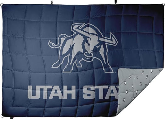 Versatile Packable Outdoor Camping Blanket, Puffy Blanket, Primaloft® Insulation, Warm, Durable, Lightweight, Waterproof, Oversize, Beach, Stadium, and More! 55"x80" (USU - Big Blue)