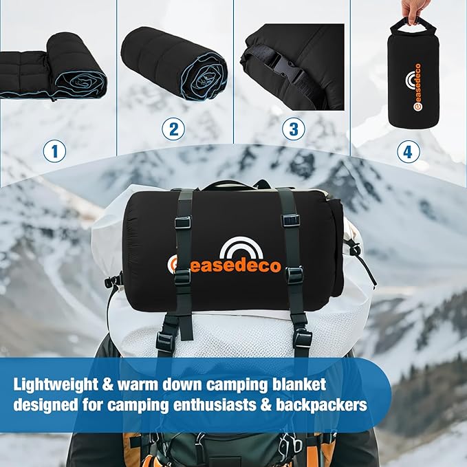 Down Camping Blanket - Lightweight Packable Warm Puffy Travel Quilt with Footbox, 650 Fill Power Waterproof Outdoor Blankets for Hiking, Travel & Stadium Down Quilt, Black 1lb 1oz / 77''*52''