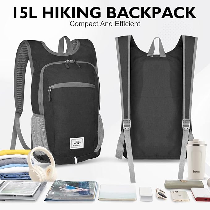 Hiking Backpack Small Lightweight Packable Foldable foldable backpack Packable Camping Hiking for Backpack (Black)