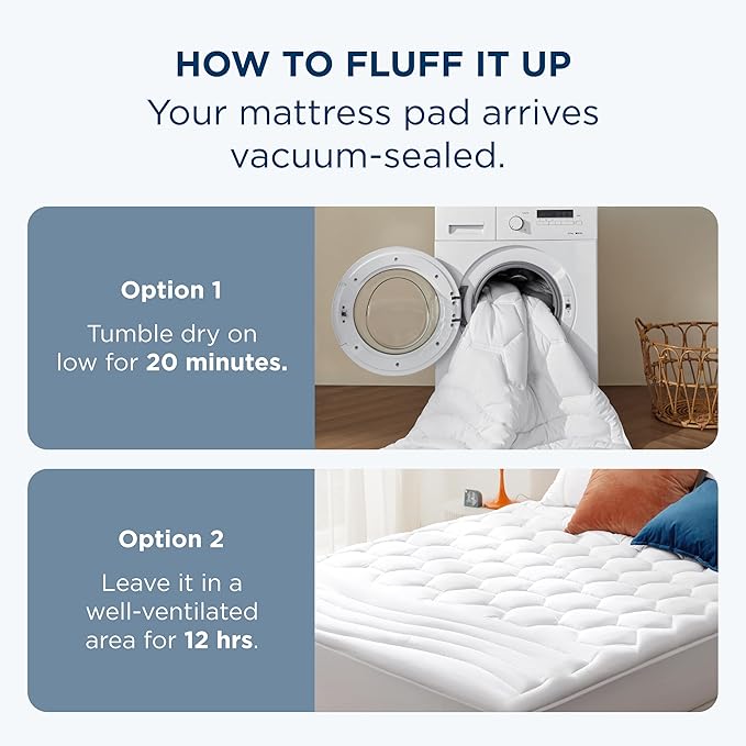 Bedsure Twin Mattress Pad Cover - Quilted Fitted Mattress Topper Protector with 8-21 Inches Deep Pocket, Noiseless Breathable Bed Cover Padded, Machine Washable, White,39x75 Inches