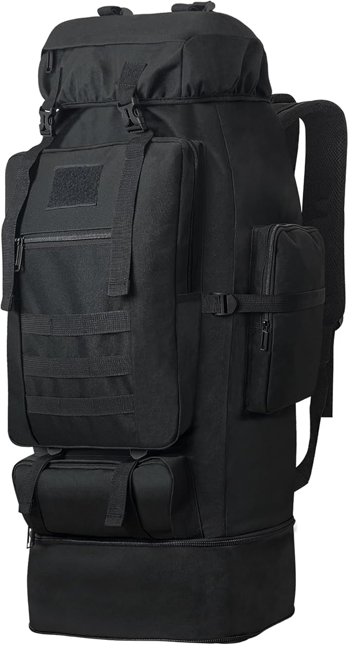 100L Camping Hiking Backpack, Military Tactical Backpack Molle Rucksack, Extra Large Hiking Daypack, Water Resistant Hiking Bag, Outdoor Sports Backpack, Adjustable Sport Bag (Black)