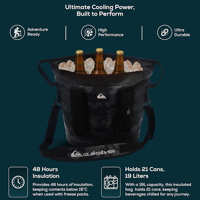 Quiksilver Zipperless Backpack Cooler 30L, Holds 36 Cans, 48 Hour Insulation, Leakproof & Waterproof Design, Heavy Duty TPU, IPX7, Padded Straps, Kangaroo Pockets