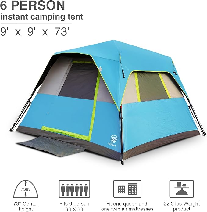 EVER ADVANCED 6 Person Camping Tent, Blackout Design Tent for Camping Instant Cabin Tents for Family with Rainfly, 60s Easy Setup, Water-Resistant