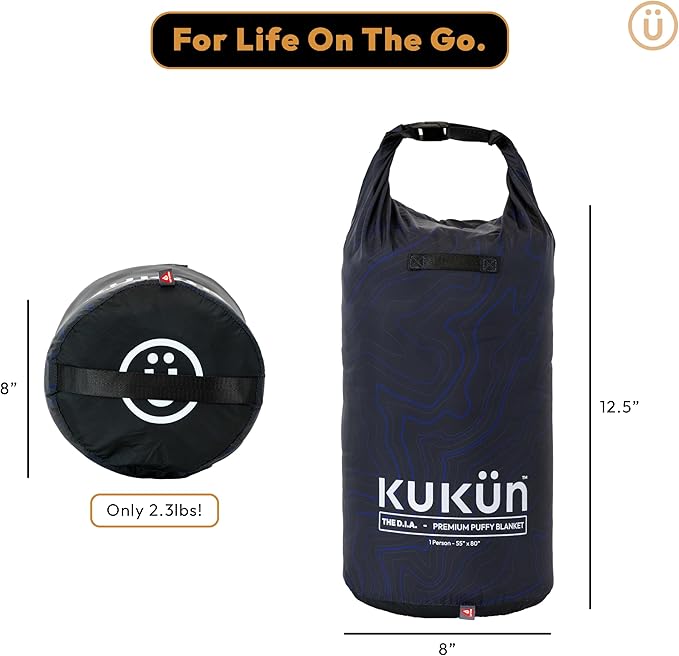 Versatile Packable Outdoor Camping Blanket, Puffy Blanket, Primaloft® Insulation, Warm, Durable, Lightweight, Waterproof, Oversize, Beach, Stadium, and More! 55"x80" (Logan Peak)