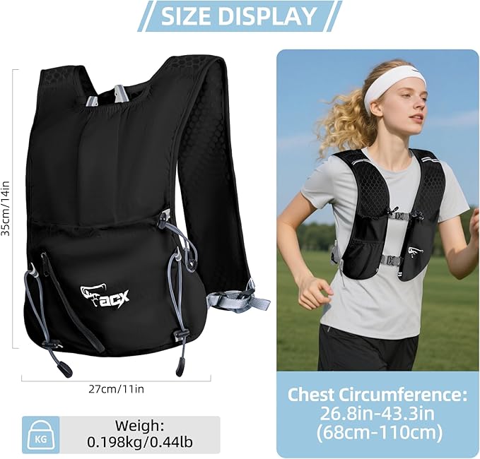 Hydration Backpack for Women Men, Lightweight Running Vest with 1.5L Water Bladder, Breathable Water Backpack for Hiking Running Cycling Climbing-White/Black