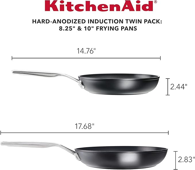 KitchenAid 80193 Hard Anodized Induction Nonstick Frying Pan Set/Skillets, 8.25 Inch and 10 Inch - Matte Black