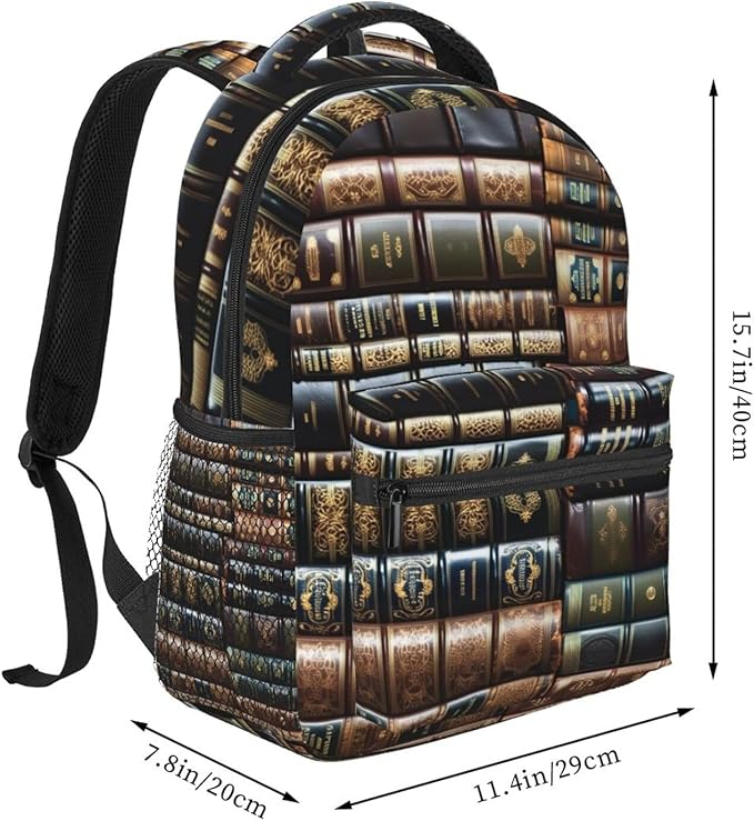 Polyester Daypack for Camping Travel Walking Cycling, Big Capacity Anti-Theft Multipurpose Bookbag, Vintage Books Art Camping Outdoor Backpack